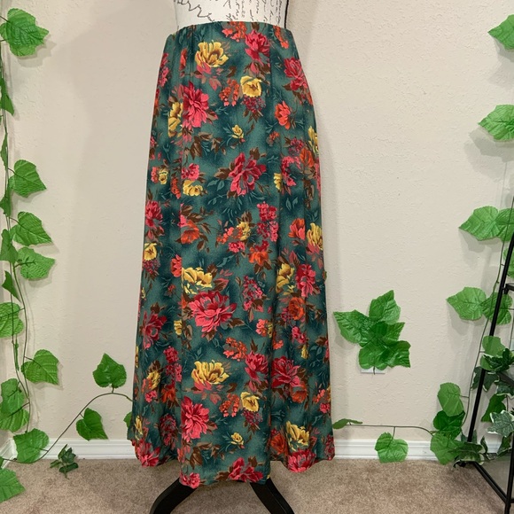 Vintage 90’s Green Floral Ankle Skirt Fairy - Picture 4 of 7